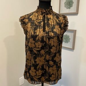 WHBM Floral Print Blouse with Metallic Accents EUC
